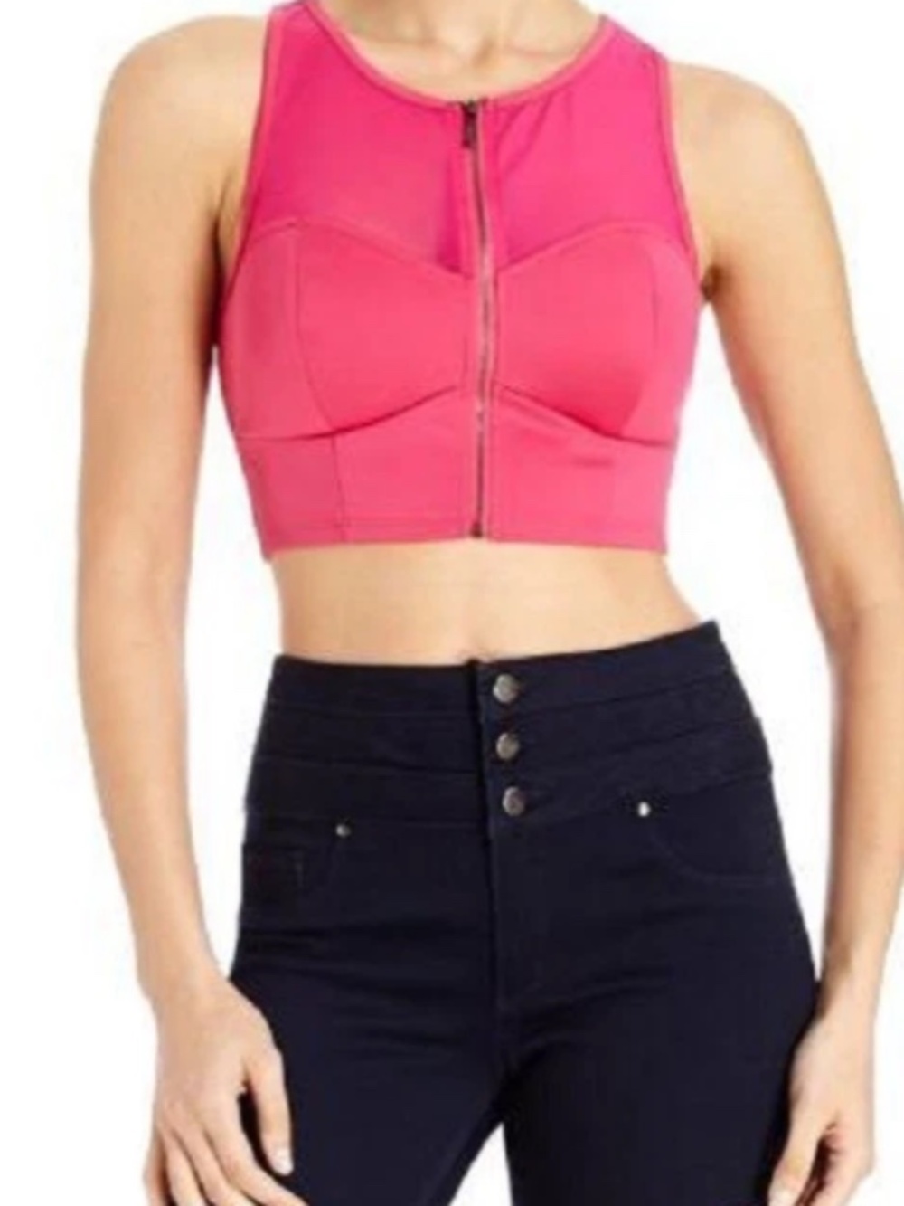 NWT Bebe 2b hot pink cropped sleeveless zipper top L large